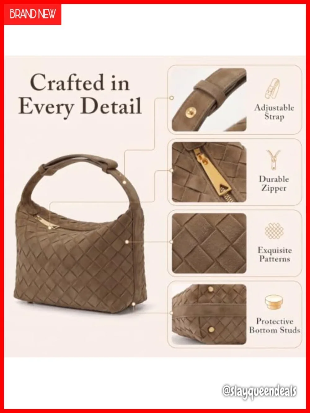 Hand-Woven Faux Suede Hobo Shoulder Bag Vegan Leather Women's Handbag